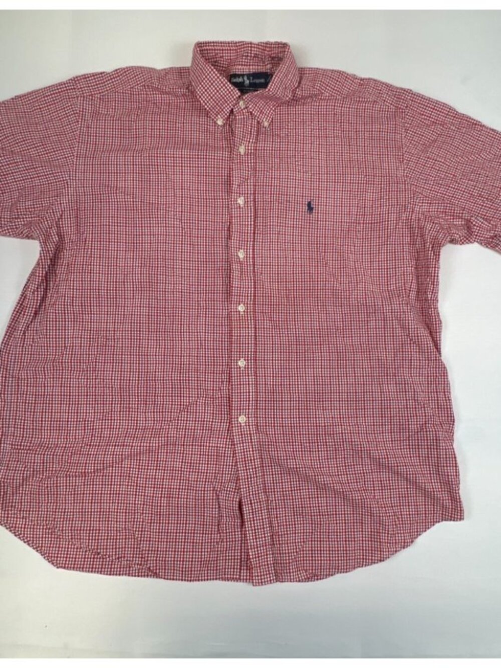 Ralph Lauren Men XL Blake Short Sleeve Gingham Plaid Red White Cotton Button Up